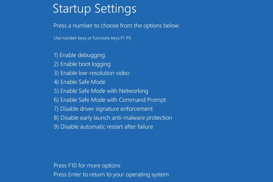 Windows 10 Startup Settings Safe Mode