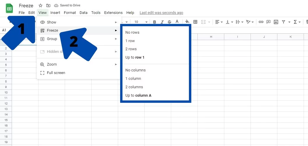 نحوه ثابت کردن ستون ها یا ردیف ها در Google Sheets 2