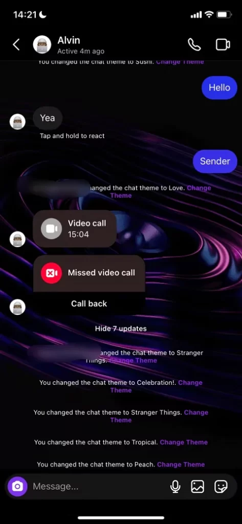 A custom chat theme on Instagram