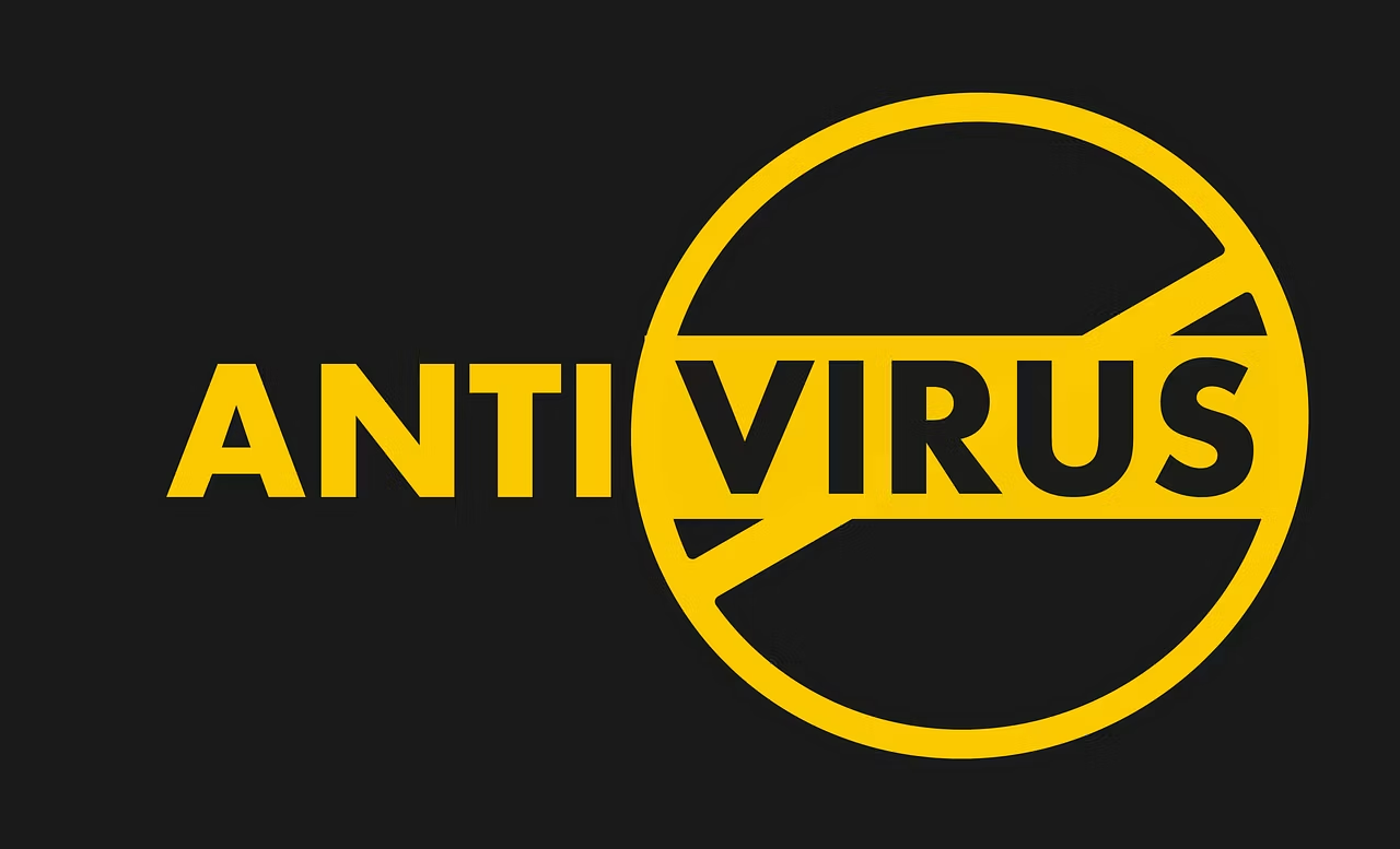 Anti-virus word on a black screen