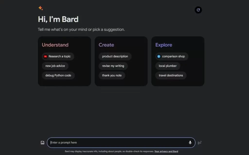 A screenshot of the Google Bard chatbot