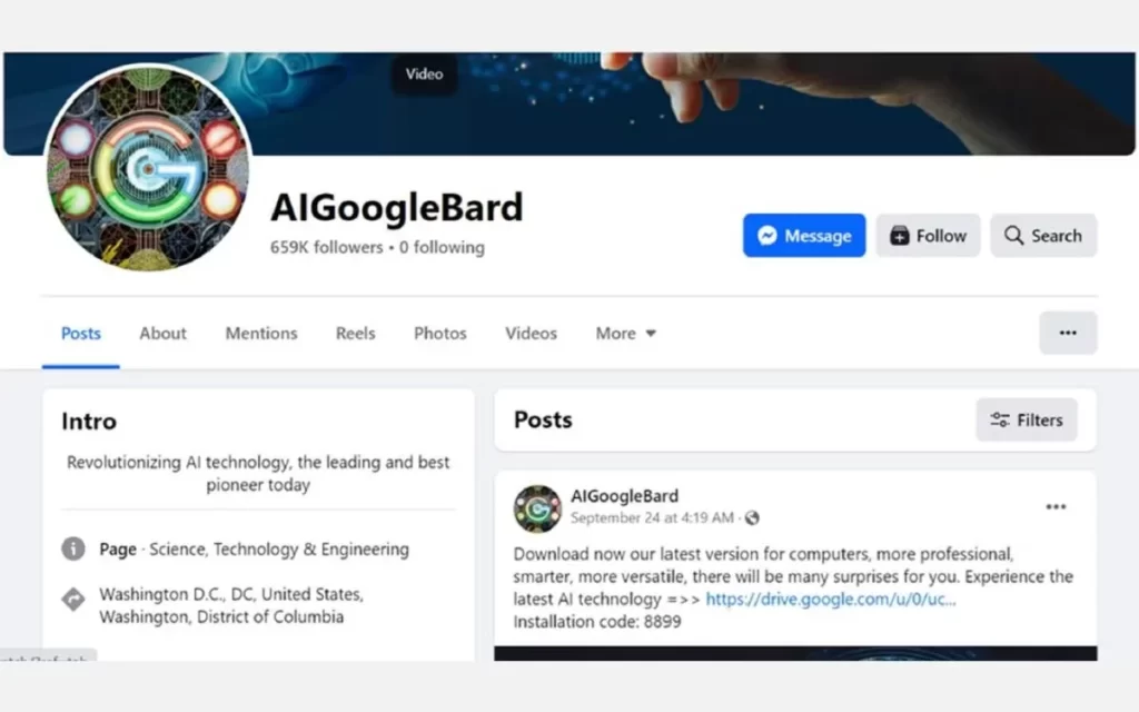 An image of AIGoogleBard's Facebook page