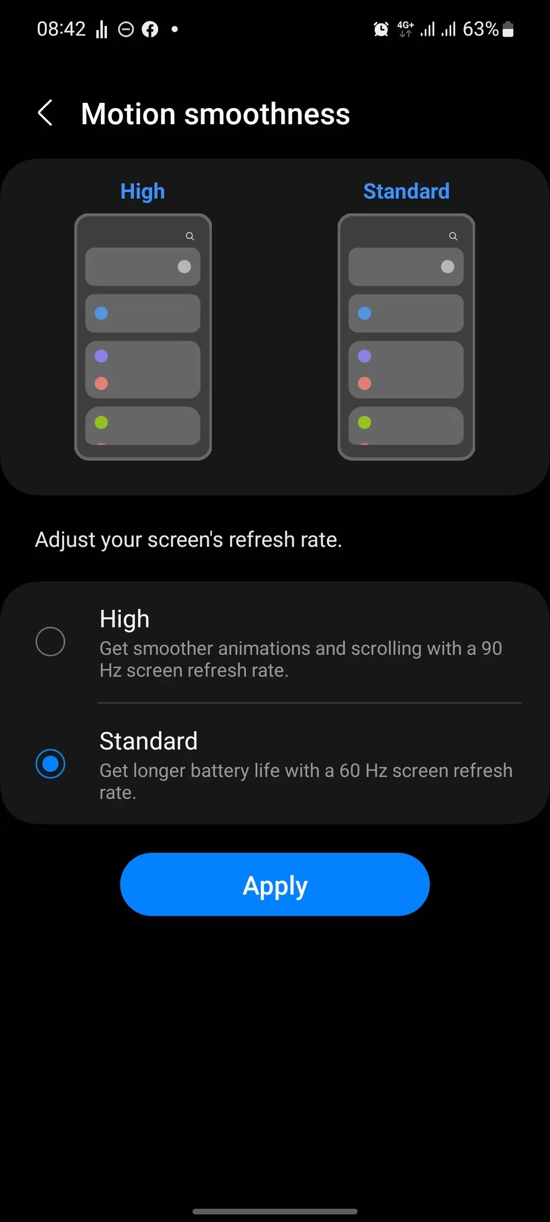 Motion smoothness settings on a Samsung