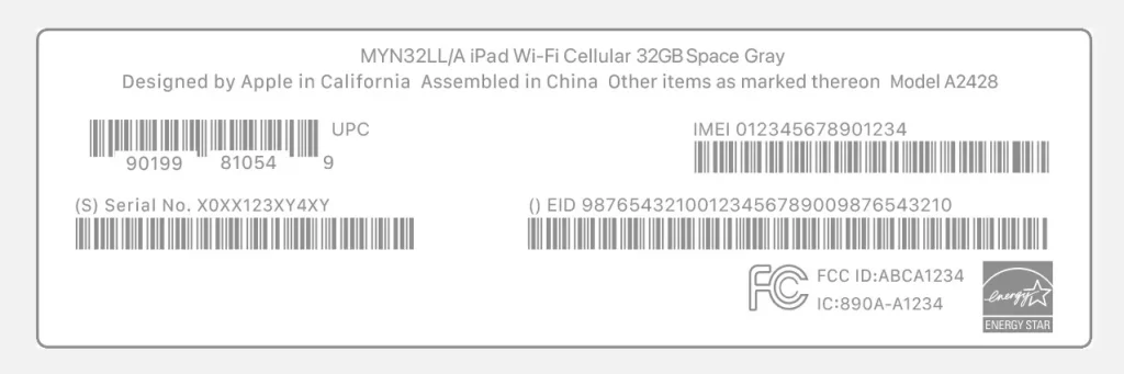 apple device imei number label example