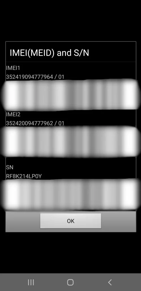 IMEI number being displayed on an Android phone