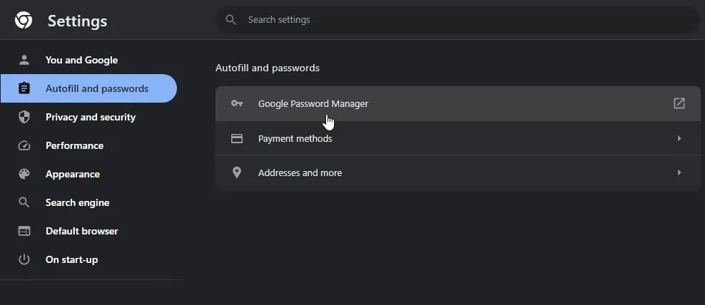 Opening the Chrome Password Manager